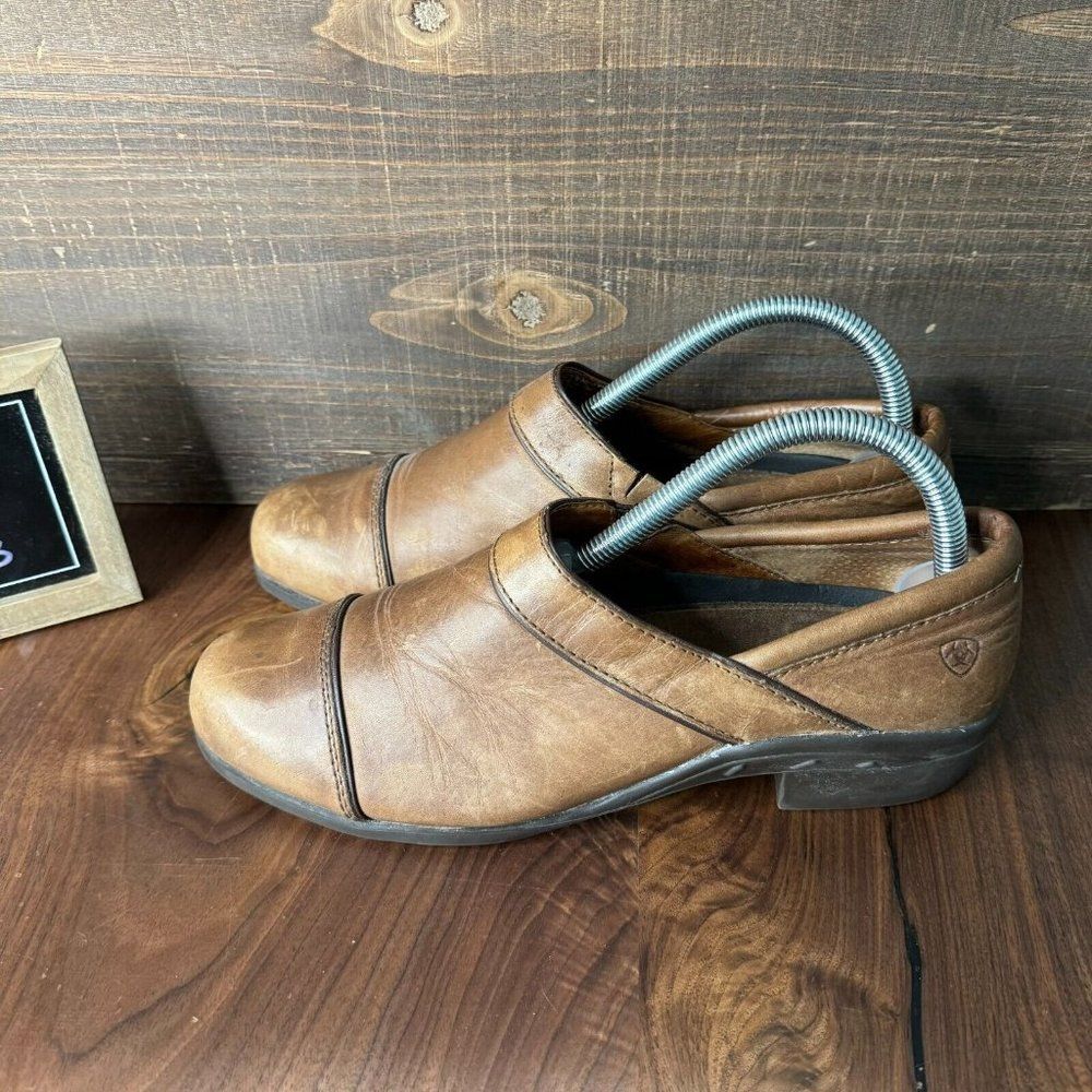Womens Ariat Brown Leather Comfort Slip-On Clogs Shoes Loafers Size 8.5 B‎ GUC - Picture 2 of 6